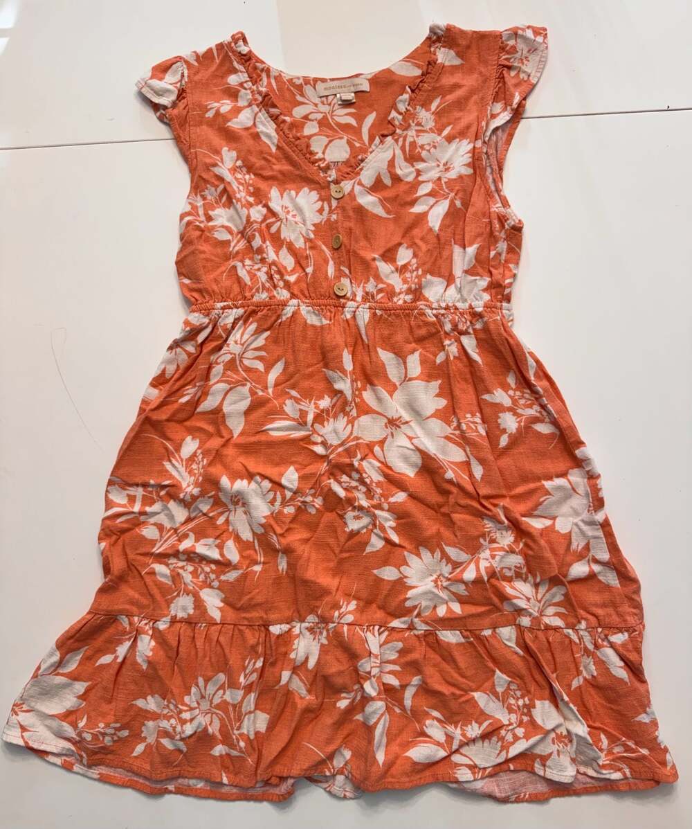 Monteau Los Angeles Women's Orange Floral Print Mini Dress with Flutter Sleeves